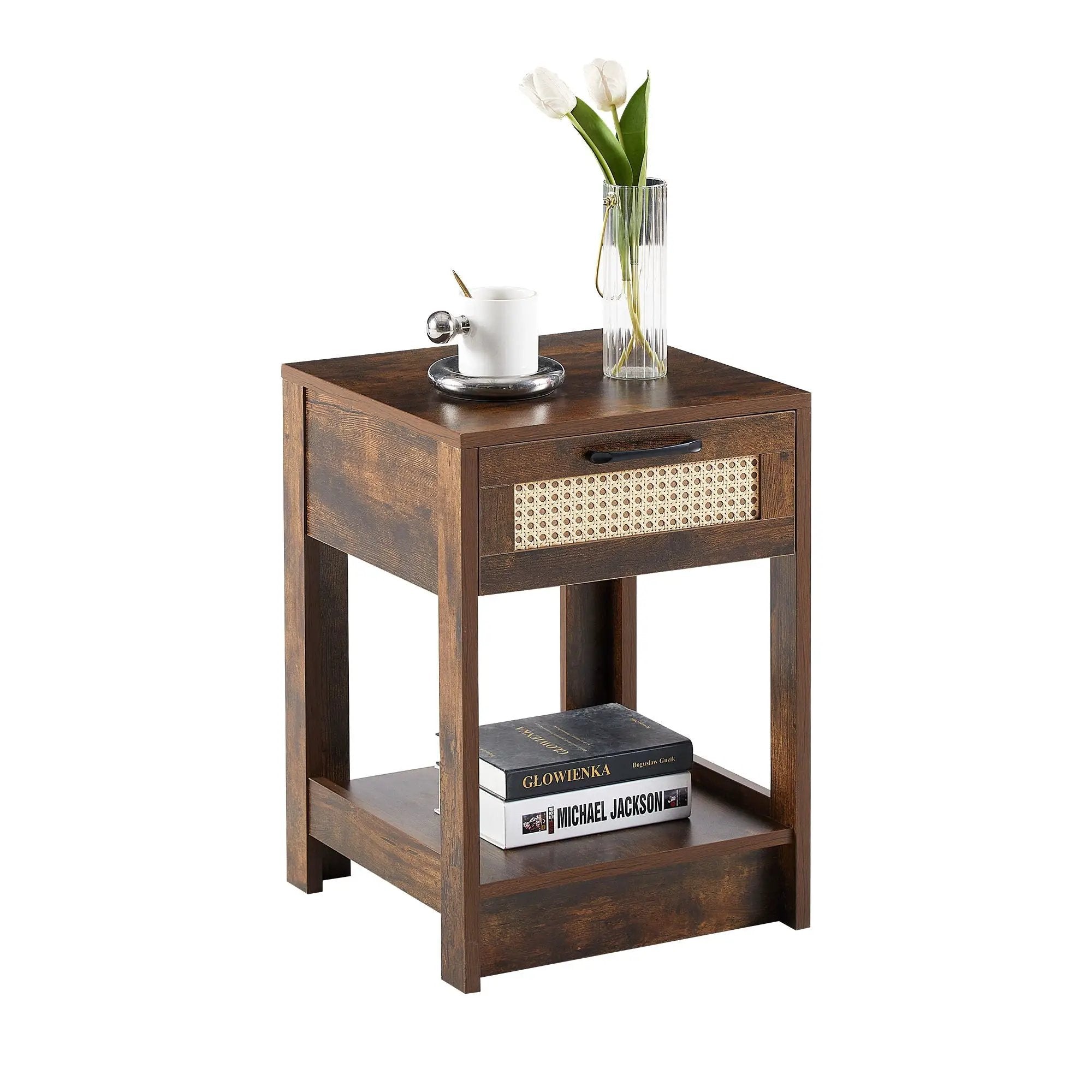 15.75" Rattan End Table With Drawer, Modern Nightstand, Side Table For Living Room, Bedroom by Unique Piece Furniture