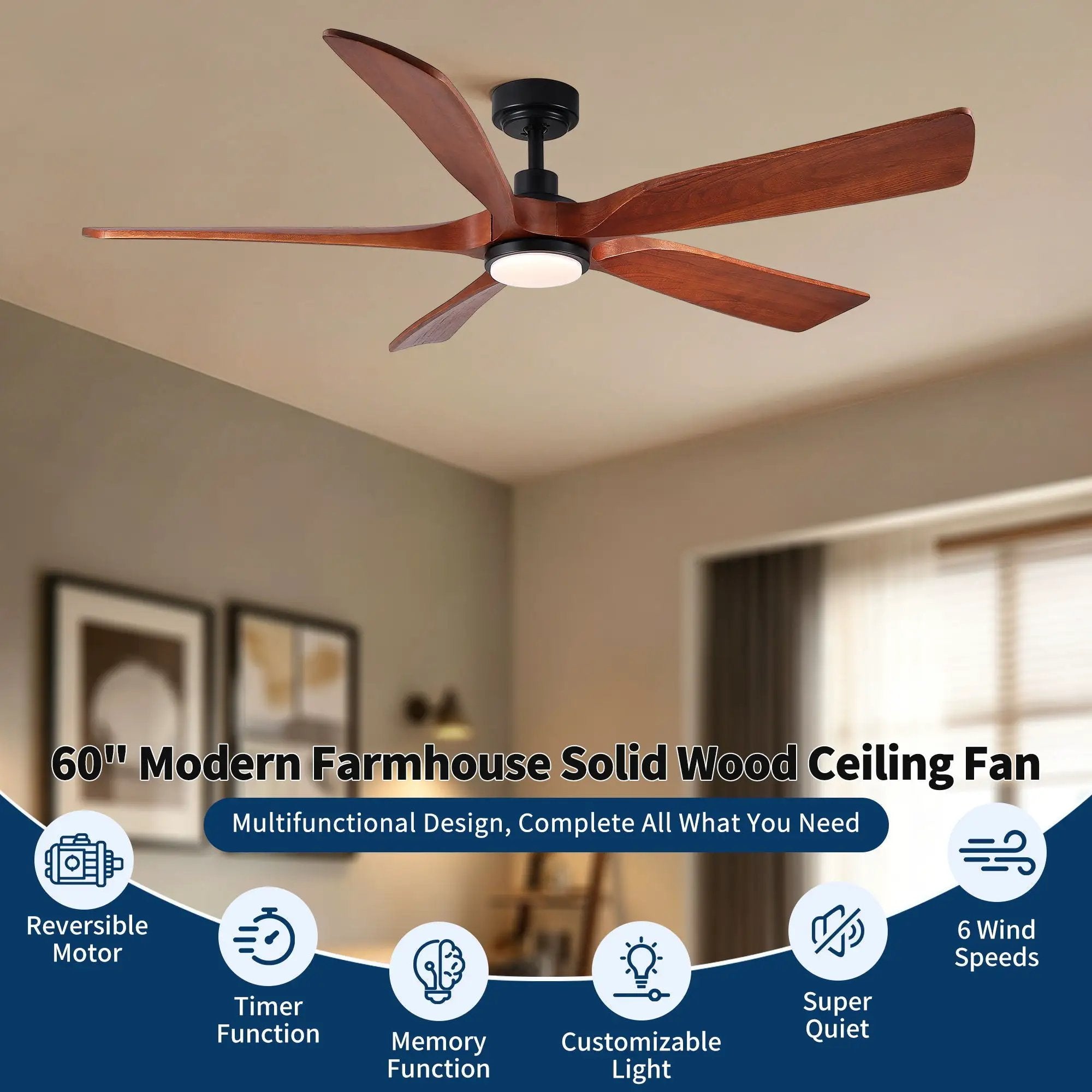 Ceiling Fan With Light And Remote Control, Noiseless, Dimmable, 6 Speeds Reversible For Indoor Or Covered Outdoor Use - Matte Black by HouseOfZazla