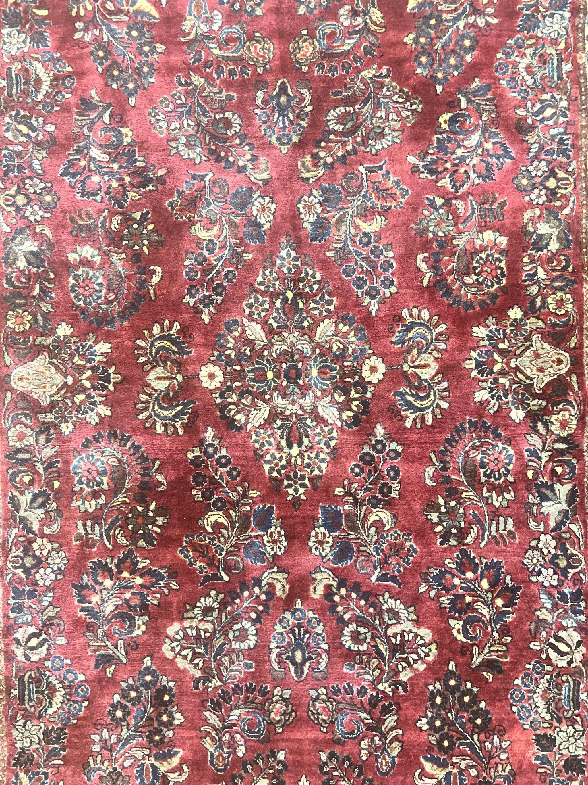 Antique Persian Sarouk Rug 4x7, Hand Knotted Wool Red Persian Carpet, Floral by Jewel Rugs
