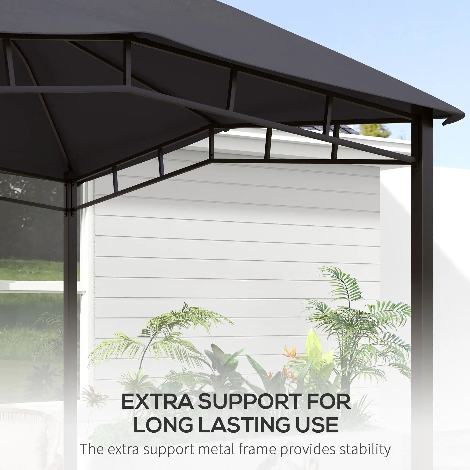 Outsunny - 10' x 10' Soft Top Patio Gazebo Outdoor Canopy With Unique Geometric Design Roof, All-Weather Steel Frame - Gray by Unique Piece Furniture
