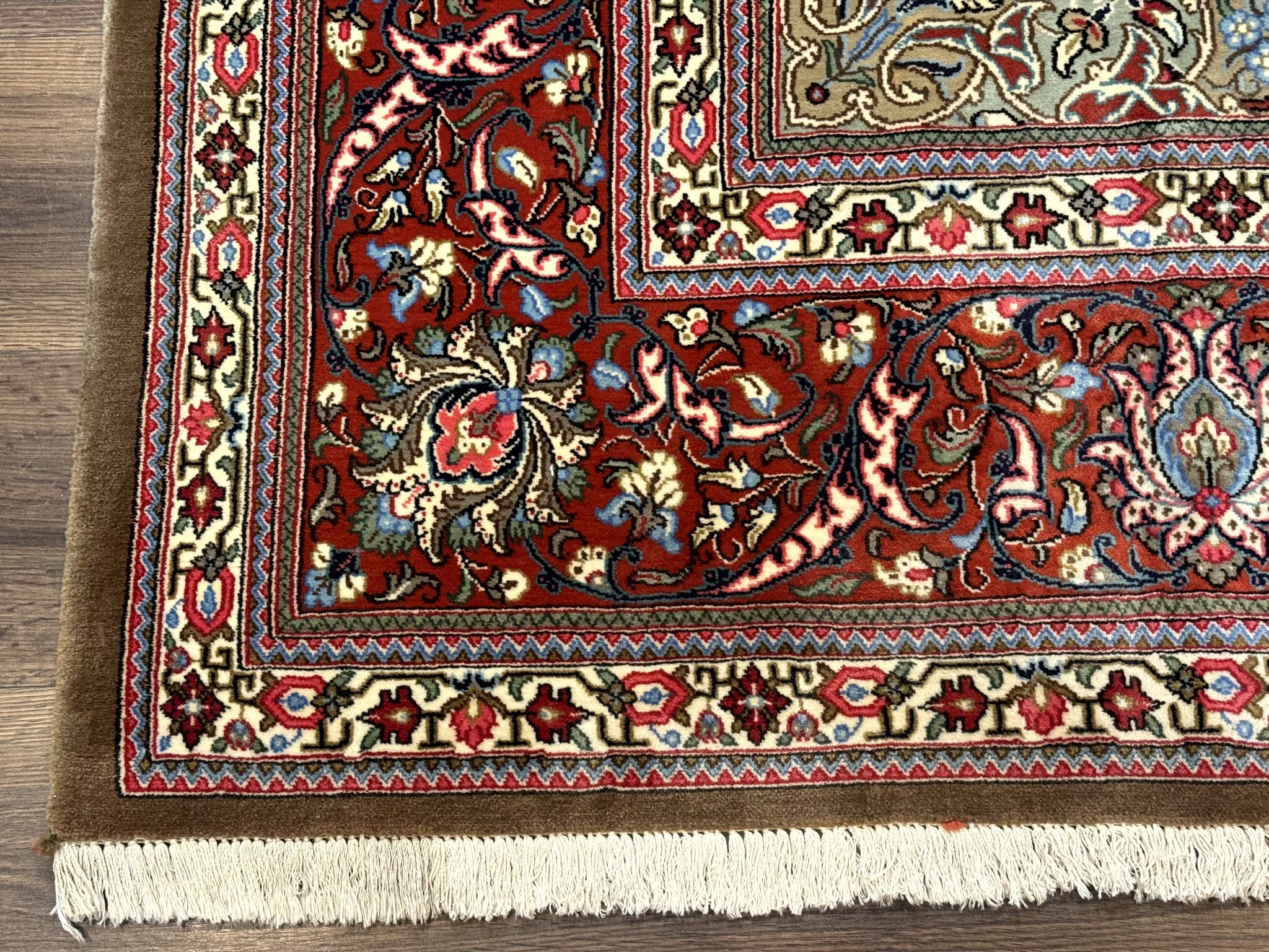 Persian Qum Rug 7x11, Beige and Red, Highly Detailed Floral Pattern, Fine 260 KPSI by Jewel Rugs