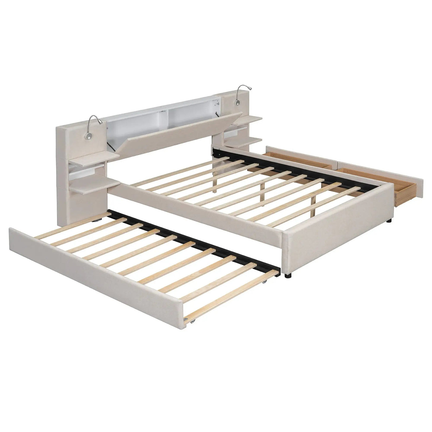 Upholstered Platform Bed With Reading Lights, Drawers, Trundle And Shelves by Unique Piece Furniture
