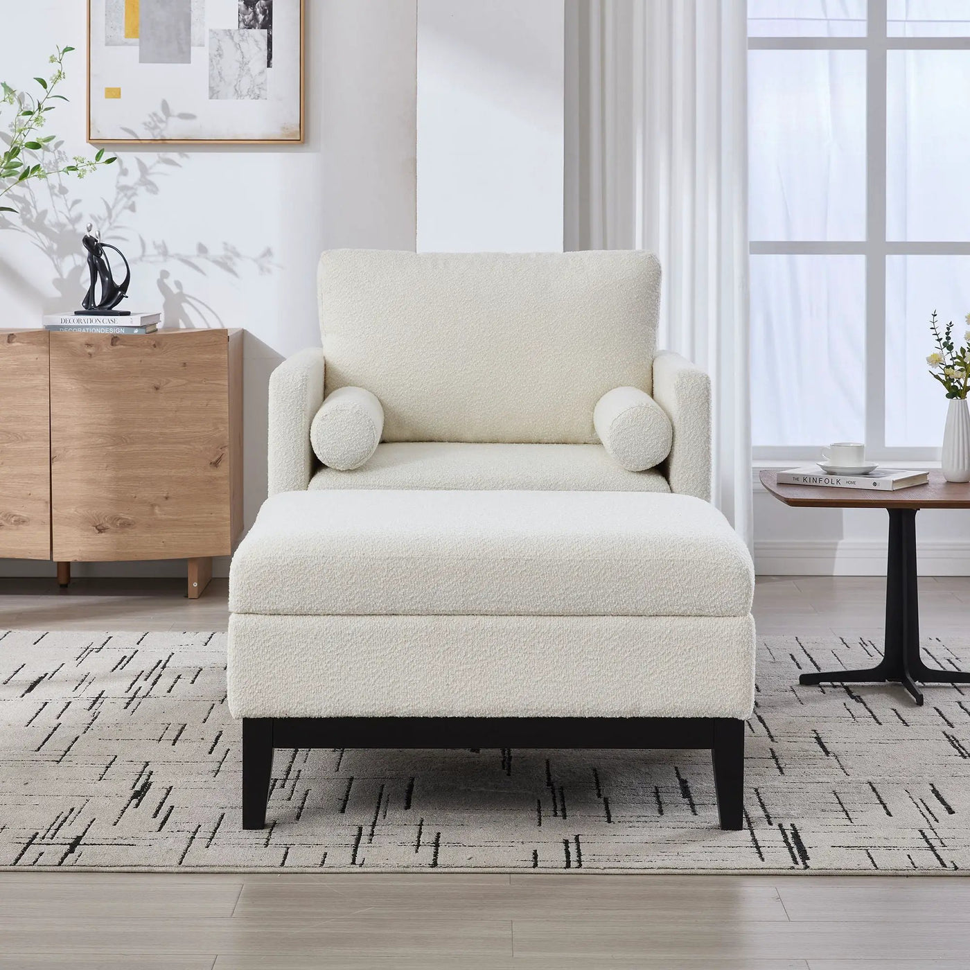 Farmhouse Upholstered Accent Chair With Ottoman, Reversible Lid Coffee Table by Unique Piece Furniture