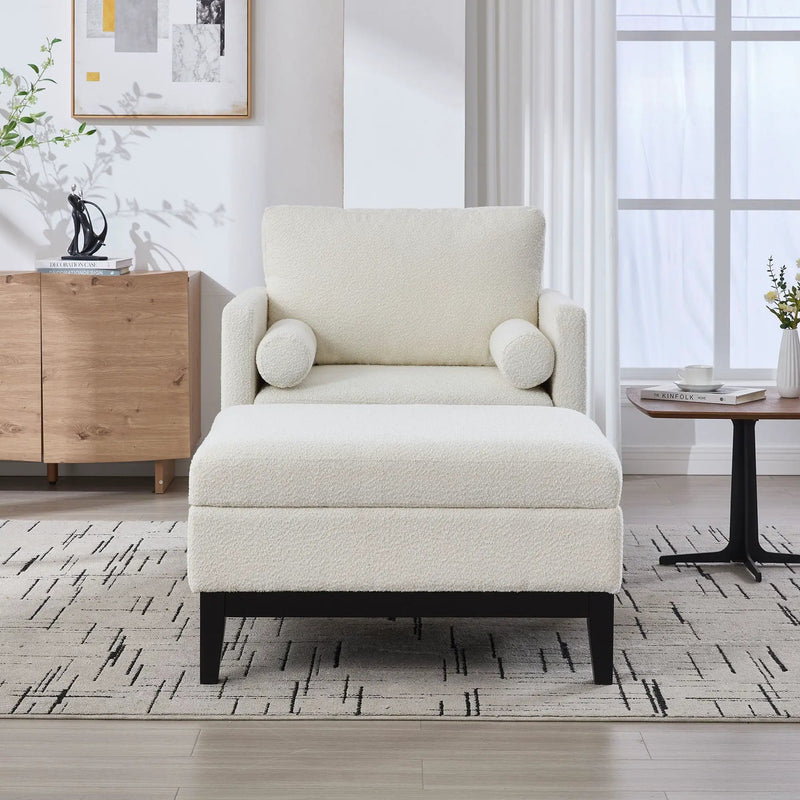 Farmhouse Upholstered Accent Chair With Ottoman, Reversible Lid Coffee Table by HouseOfZazla