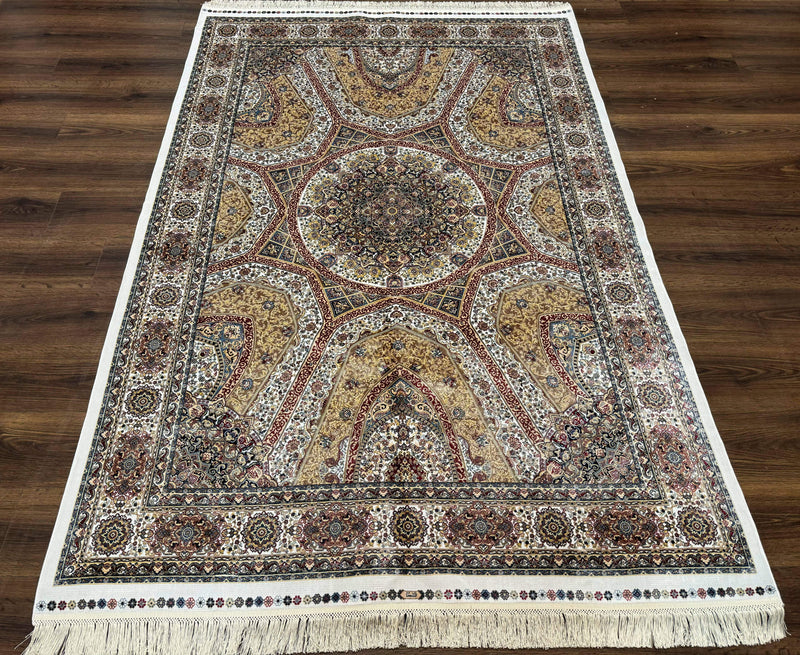 Turkish Silk Rug 5 x 7.6, Dome Design, Bamboo Silk, New by Jewel Rugs