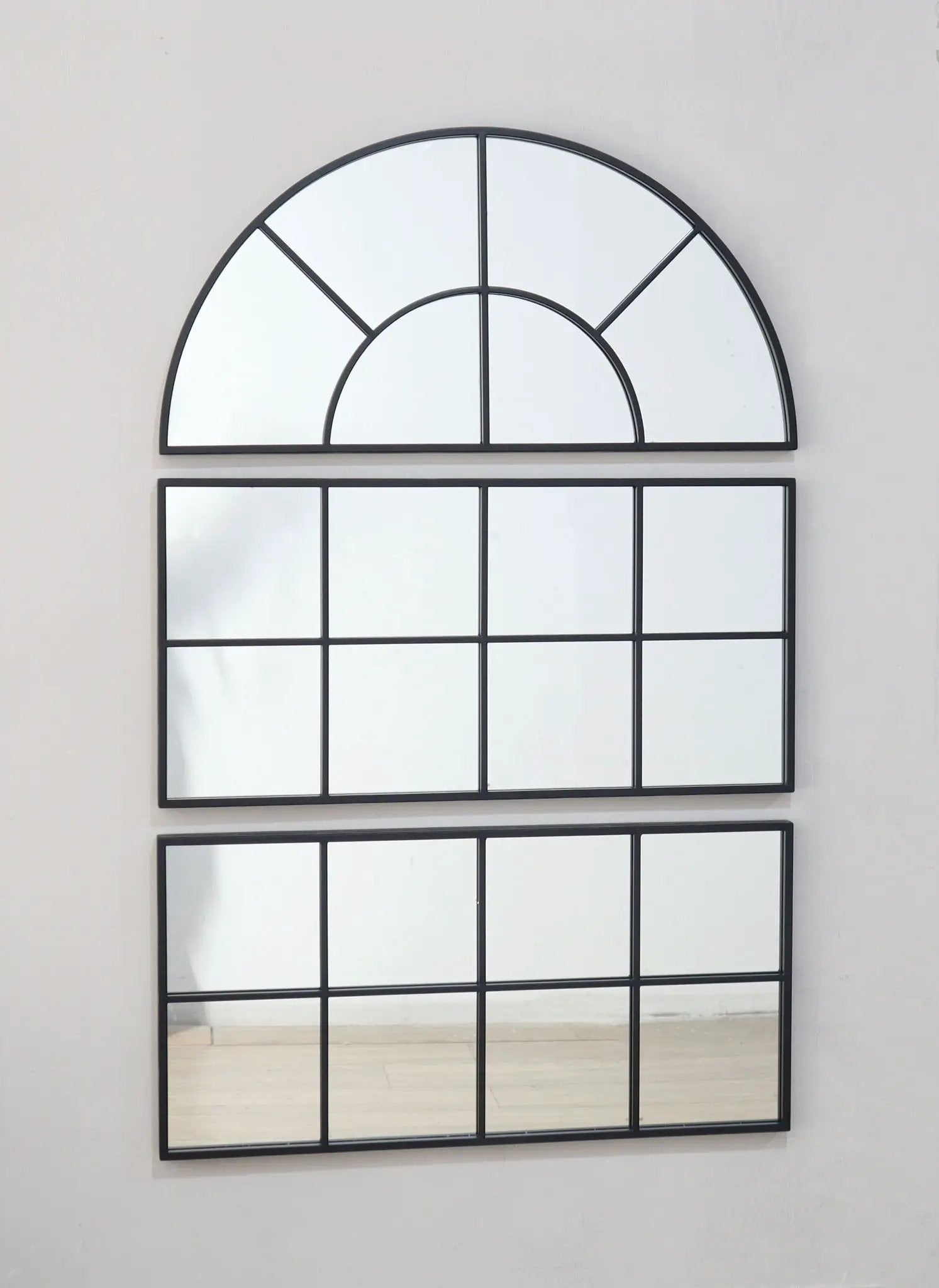 Large Arched Wall Mirror With 3 Separate Sections - Black by HouseOfZazla