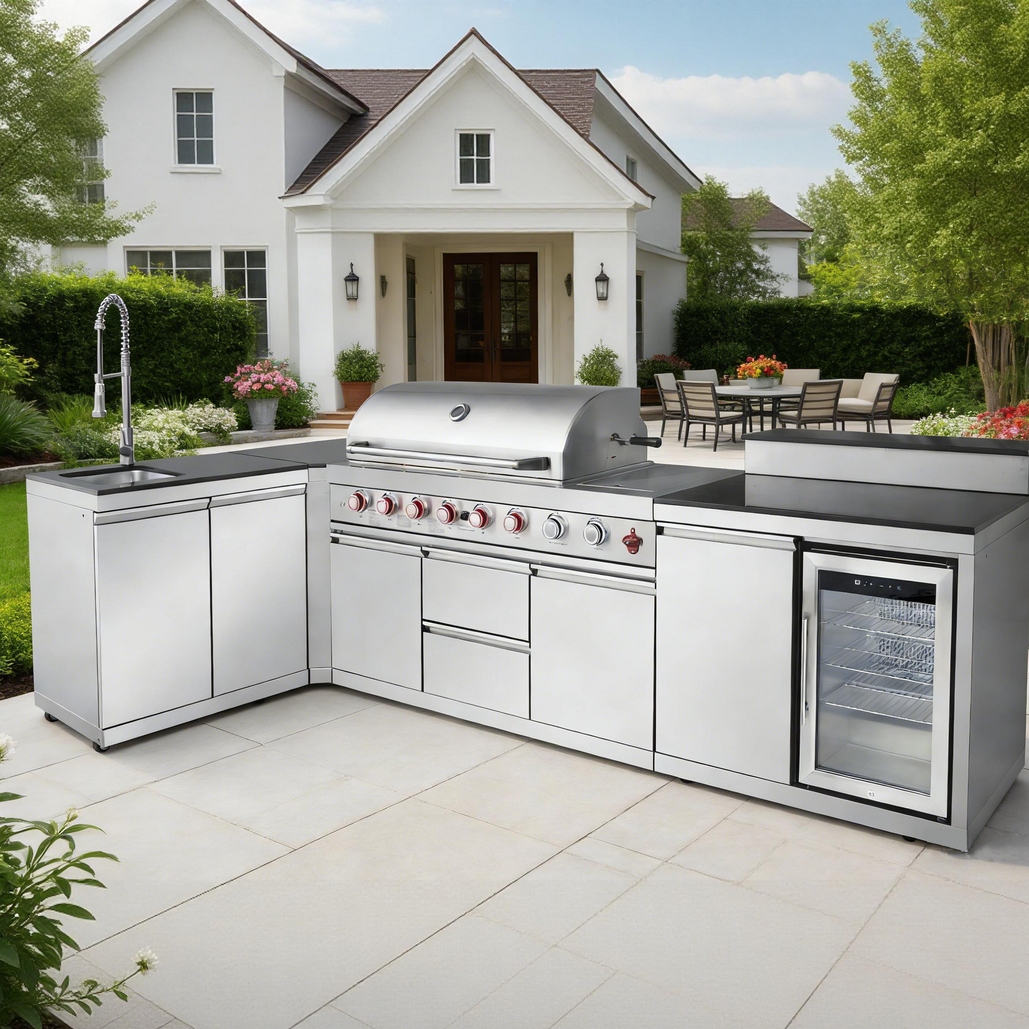 Outdoor Kitchen Island 95.8 Inch 6+1 Burner Propane Gas BBQ Grill 95500 BTU 304 Stainless Steel by HouseOfZazla