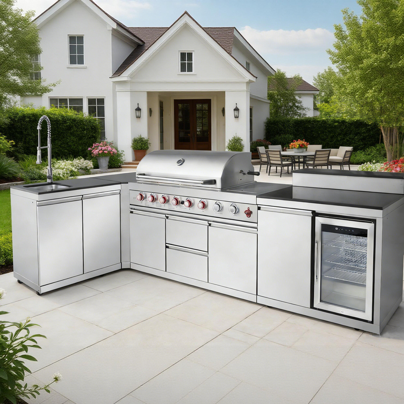 Outdoor Kitchen Island 95.8 Inch 6+1 Burner Propane Gas BBQ Grill 95500 BTU 304 Stainless Steel by HouseOfZazla
