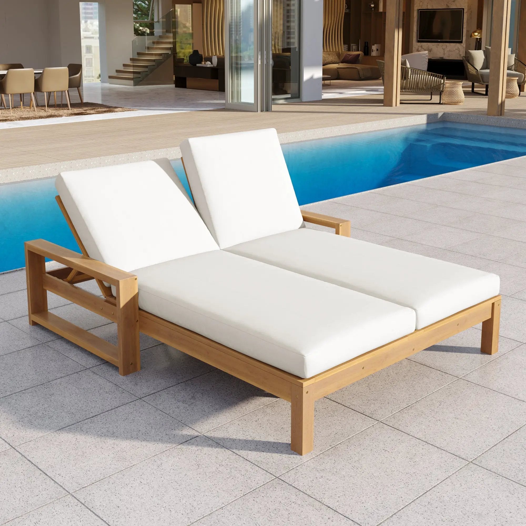 TREXM Outdoor Double Lounge Chair with 5-Position Adjustable Backrest by HouseOfZazla
