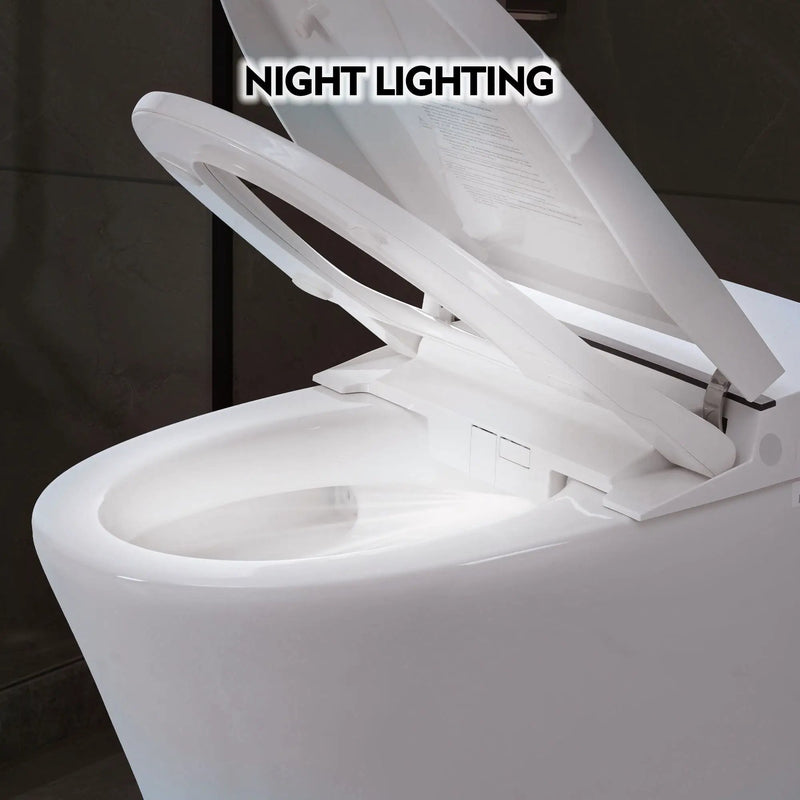 Smart Toilet Bidet Combo With Self-Cleaning Nozzle, Upmarket Compact Dual Flush Toilet 1 / 1.28 Gpf, Tank Less Toilet With Foot Sensor Flush - White Night Light by HouseOfZazla
