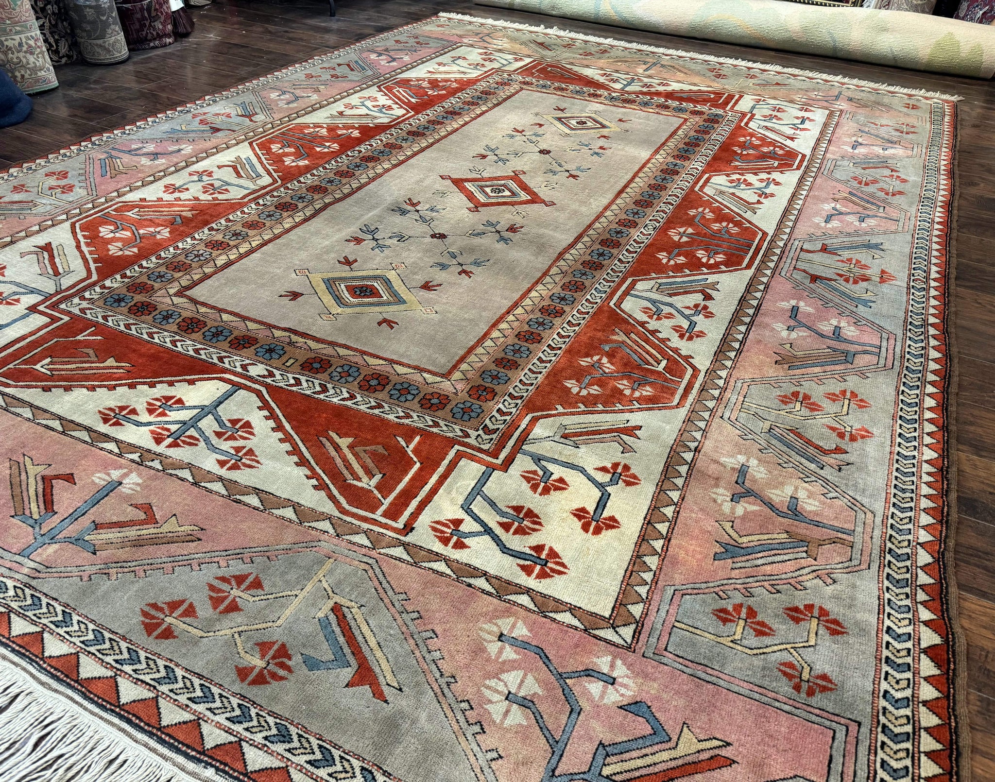 Large Turkish Milas Rug 10x13, Gray, Vintage, Wool on Wool by Jewel Rugs
