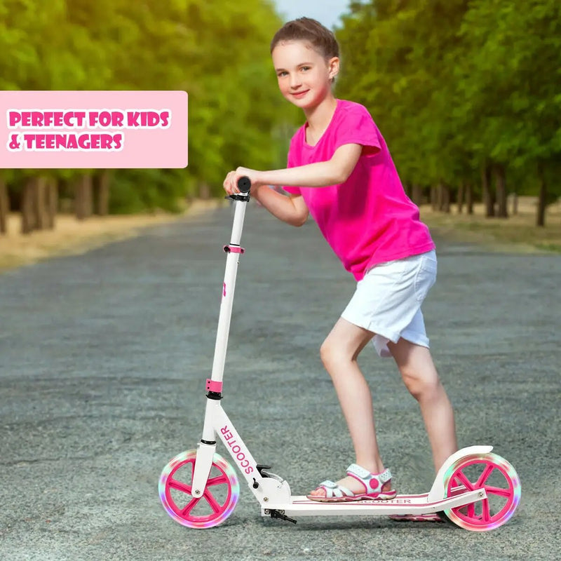 Portable Folding Sports Kick Scooter with LED Wheels-Pink by DirectDeals
