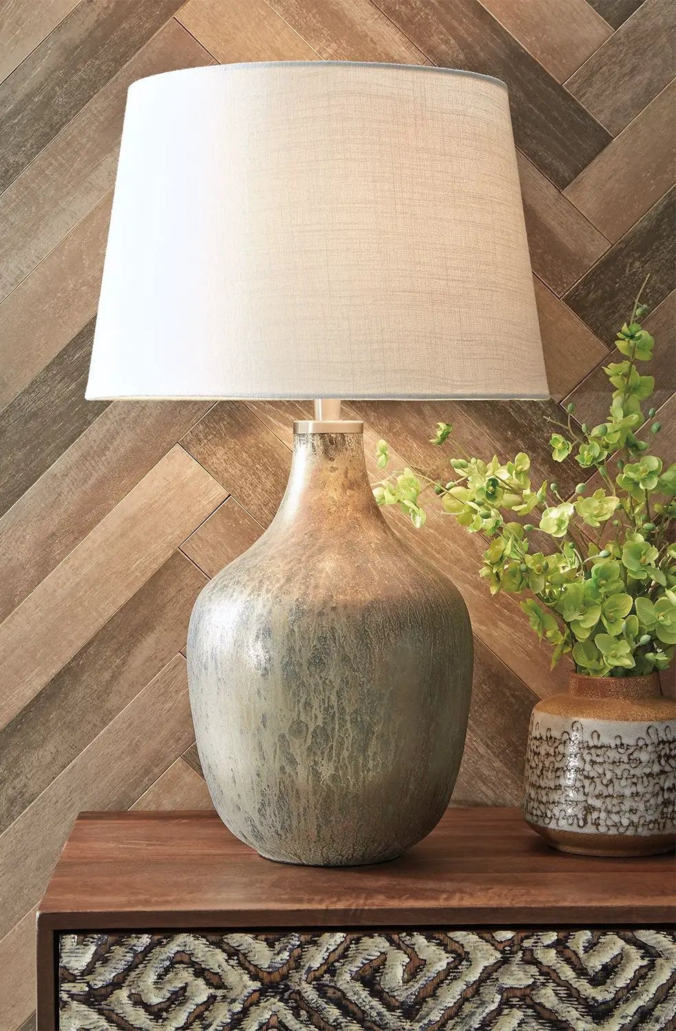 Mari - Glass Table Lamp - Gray / Gold Finish by Unique Piece Furniture
