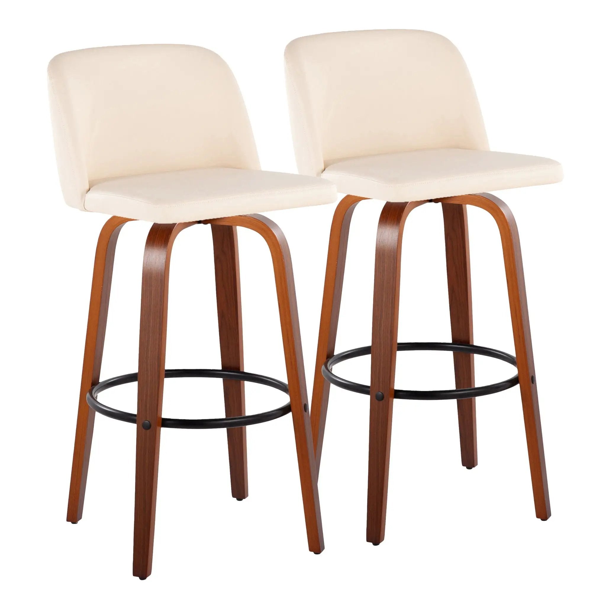 Toriano - Mid Century Modern Fixed Height Barstool Swivel And Round Footrest (Set of 2) by HouseOfZazla