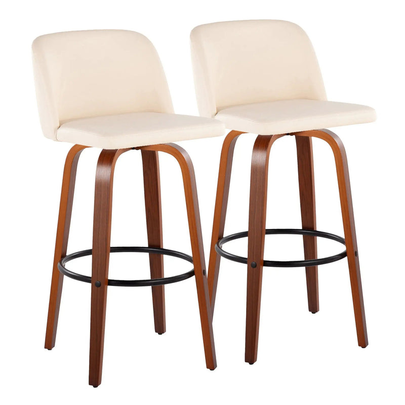 Toriano - Mid Century Modern Fixed Height Barstool Swivel And Round Footrest (Set of 2) by HouseOfZazla
