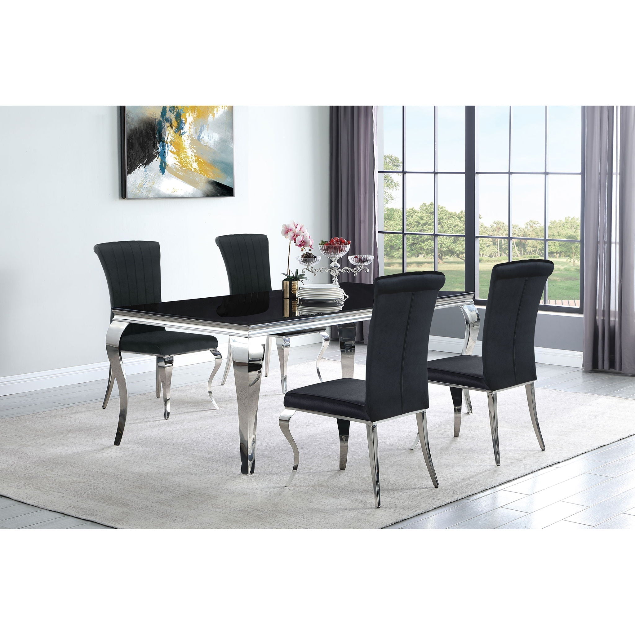 5 Piece Rectangular Dining Set With Upholstered Chairs - Black by HouseOfZazla