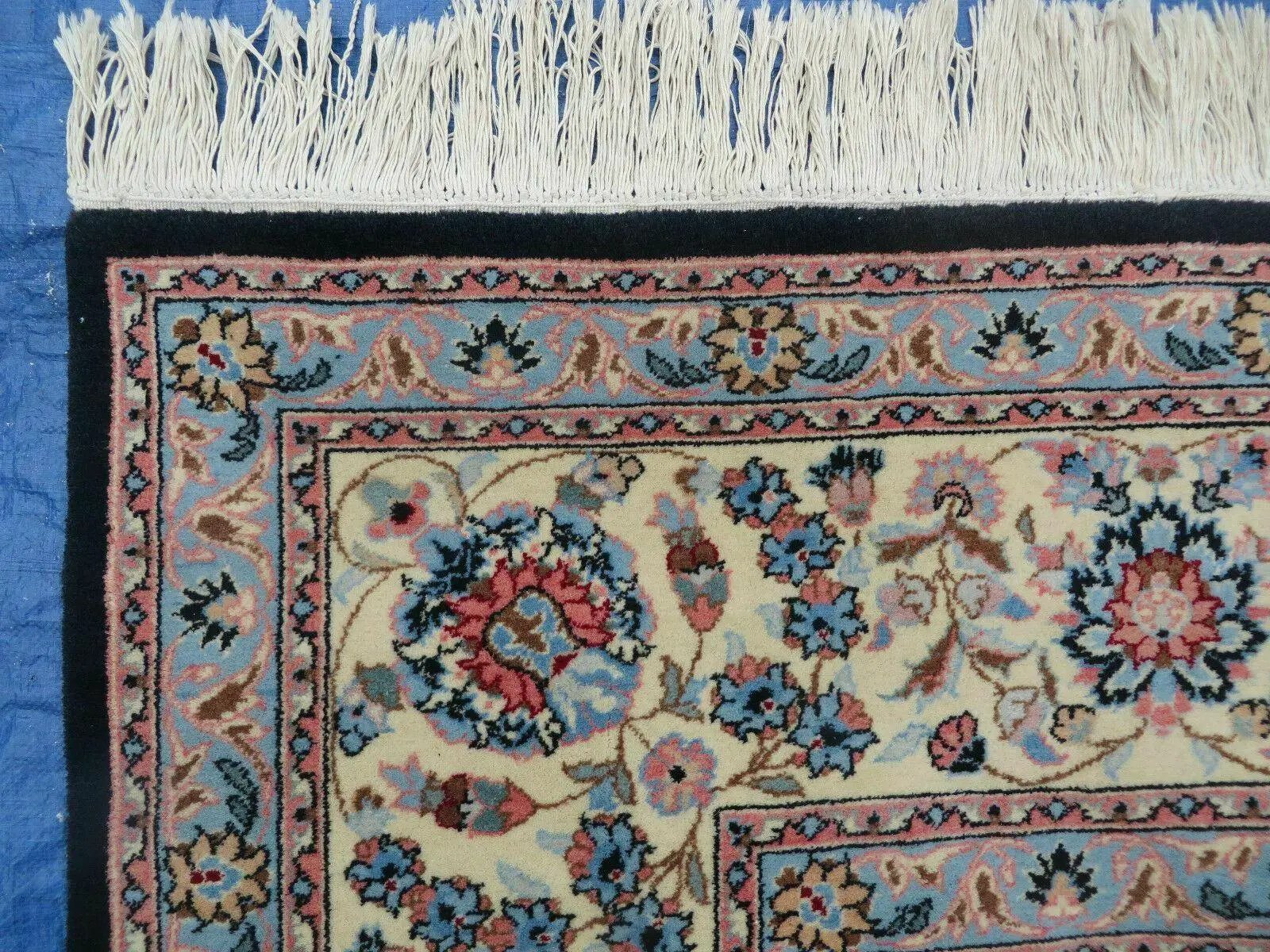 Large Indo Persian Rug 10x14, Wool Hand-Knotted Carpet, Navy Blue Ivory by Jewel Rugs