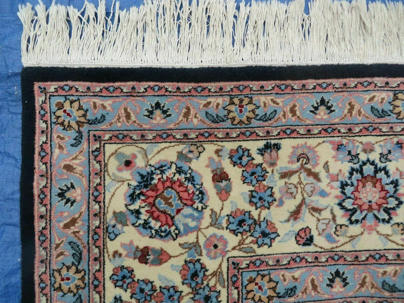 Large Indo Persian Rug 10x14, Wool Hand-Knotted Carpet, Navy Blue Ivory by Jewel Rugs