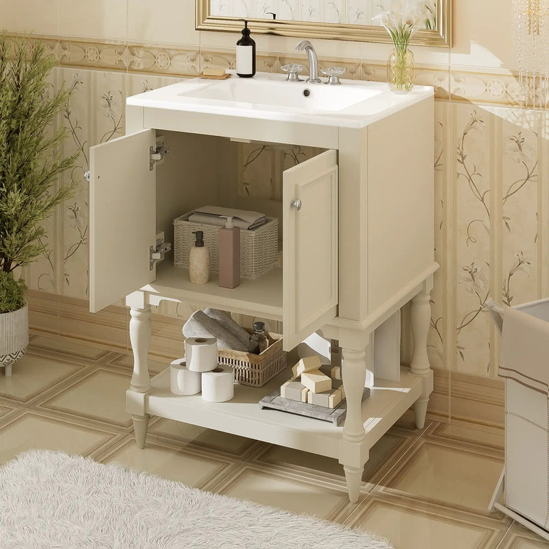 Modern Bathroom Vanity With Sink, Rectangular Cabinet With Open Shelf And Closed Storage by Unique Piece Furniture