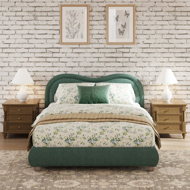Upholstered Platform Bed Frame With Curved Headboard by HouseOfZazla