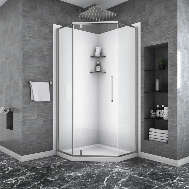 Semi Frameless Neo Angle Hinged Shower Enclosure With Clear Tempered Glass - Brushed Nickel by HouseOfZazla