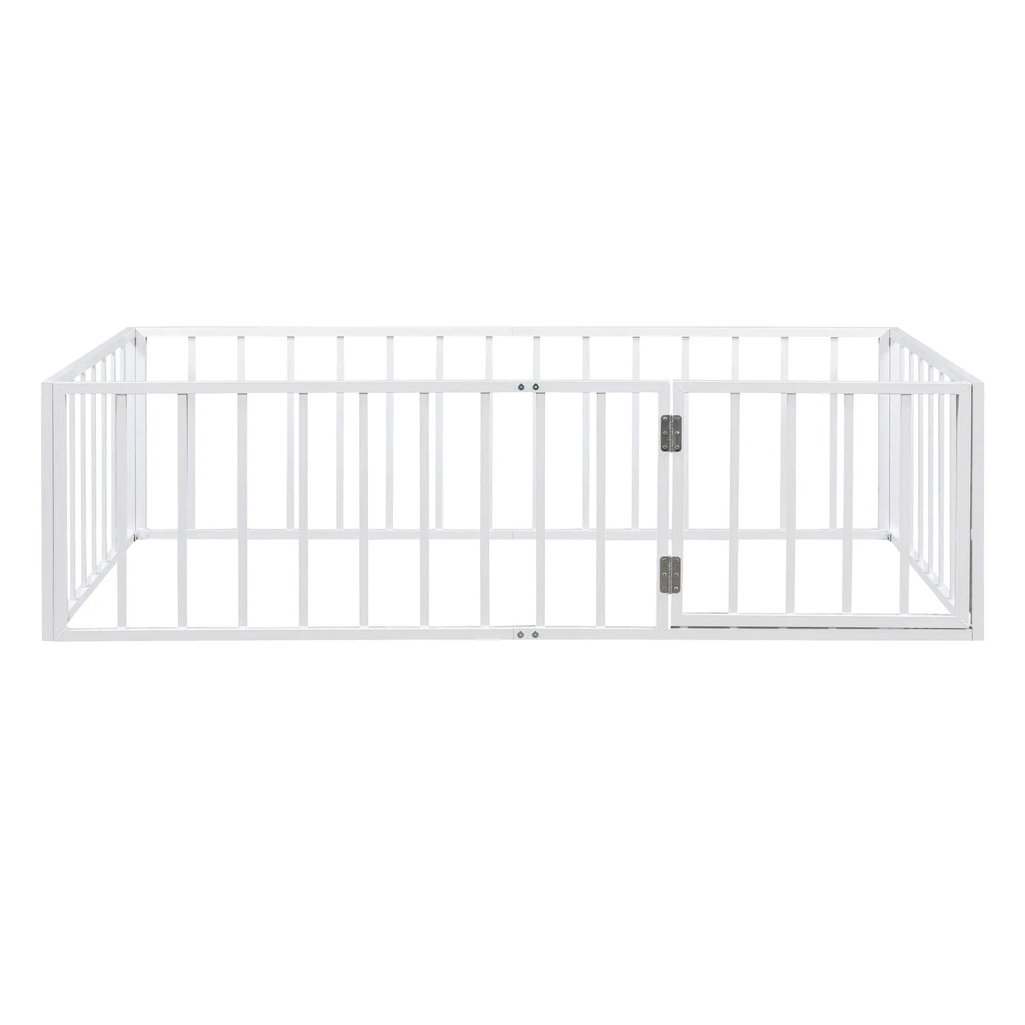 Metal Floor Bed Frame With Fence And Door by HouseOfZazla