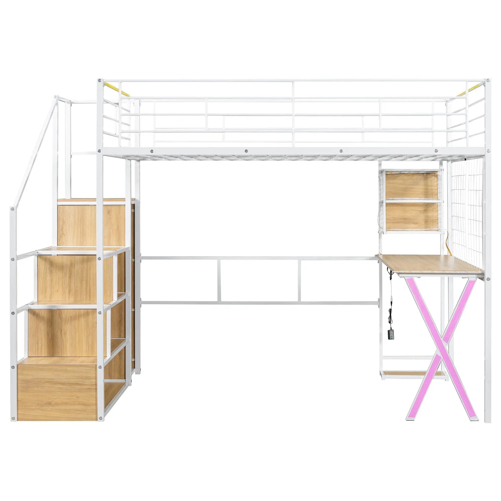 Loft Bed With Built In Work Station, Wardrobe, Storage Staircase And LED by Unique Piece Furniture
