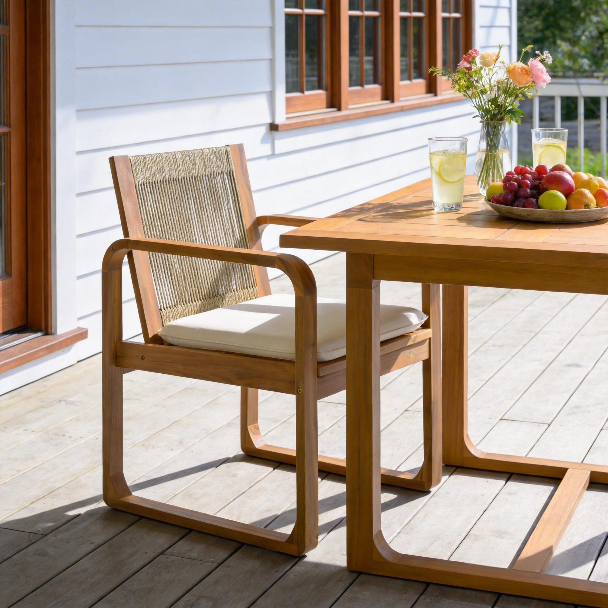 2-Piece Outdoor Dining Chairs Set: Acacia Wood with Rope Back by HouseOfZazla