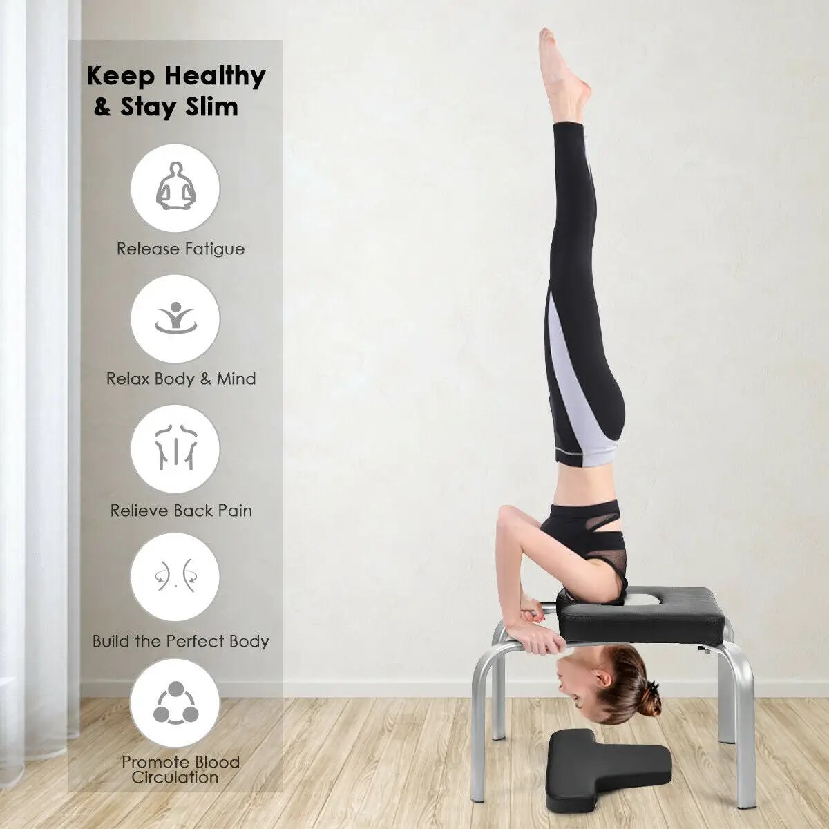 Yoga Iron Headstand Bench with PVC Pads for Family Gym-Black by DirectDeals