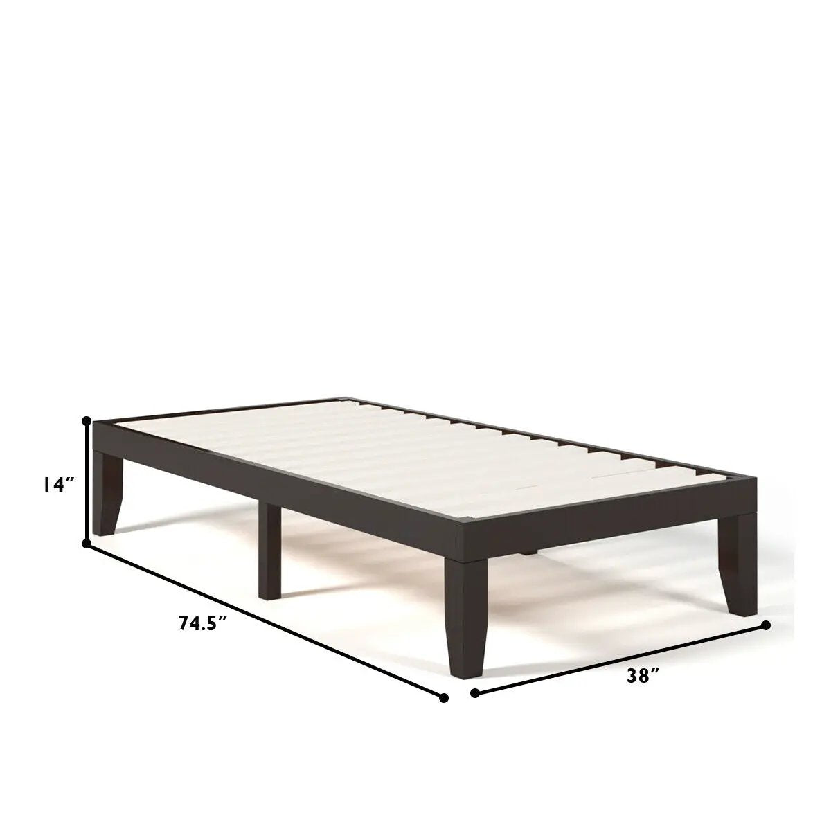 Twin Size 14 Inch Wooden Slats Bed Mattress Frame, photo 5 of 10