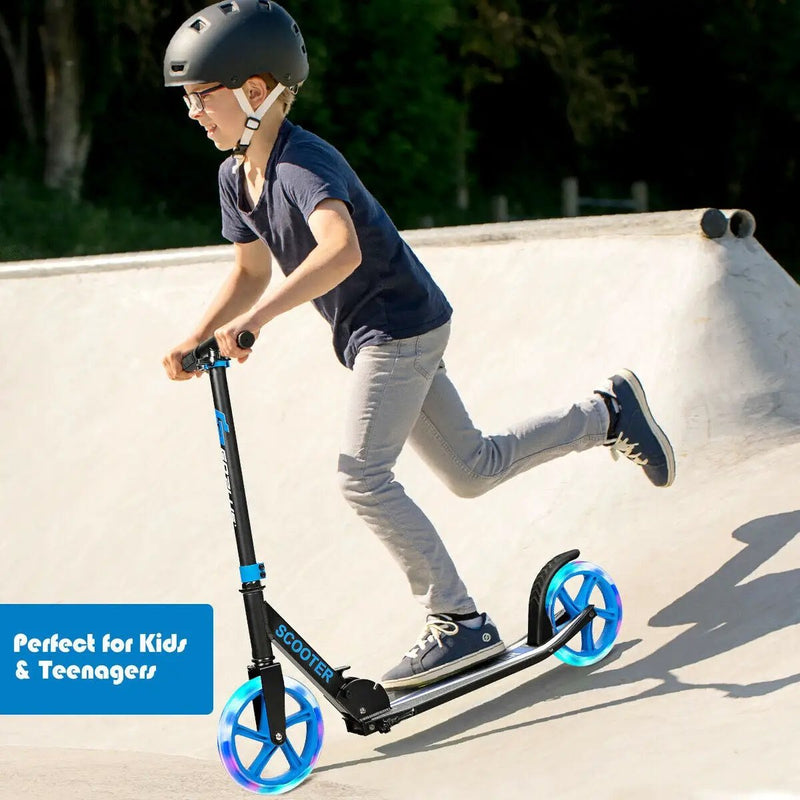 Portable Folding Sports Kick Scooter with LED Wheels-Blue by DirectDeals