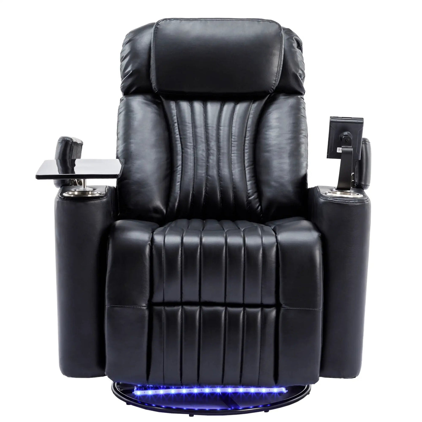 270° Power Swivel Recliner Home Theater Chair With Hidden Arm Storage, LED Light, Cup Holder, And Tray Table by Unique Piece Furniture