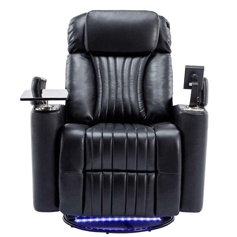 270° Power Swivel Recliner Home Theater Chair With Hidden Arm Storage, LED Light, Cup Holder, And Tray Table by Unique Piece Furniture