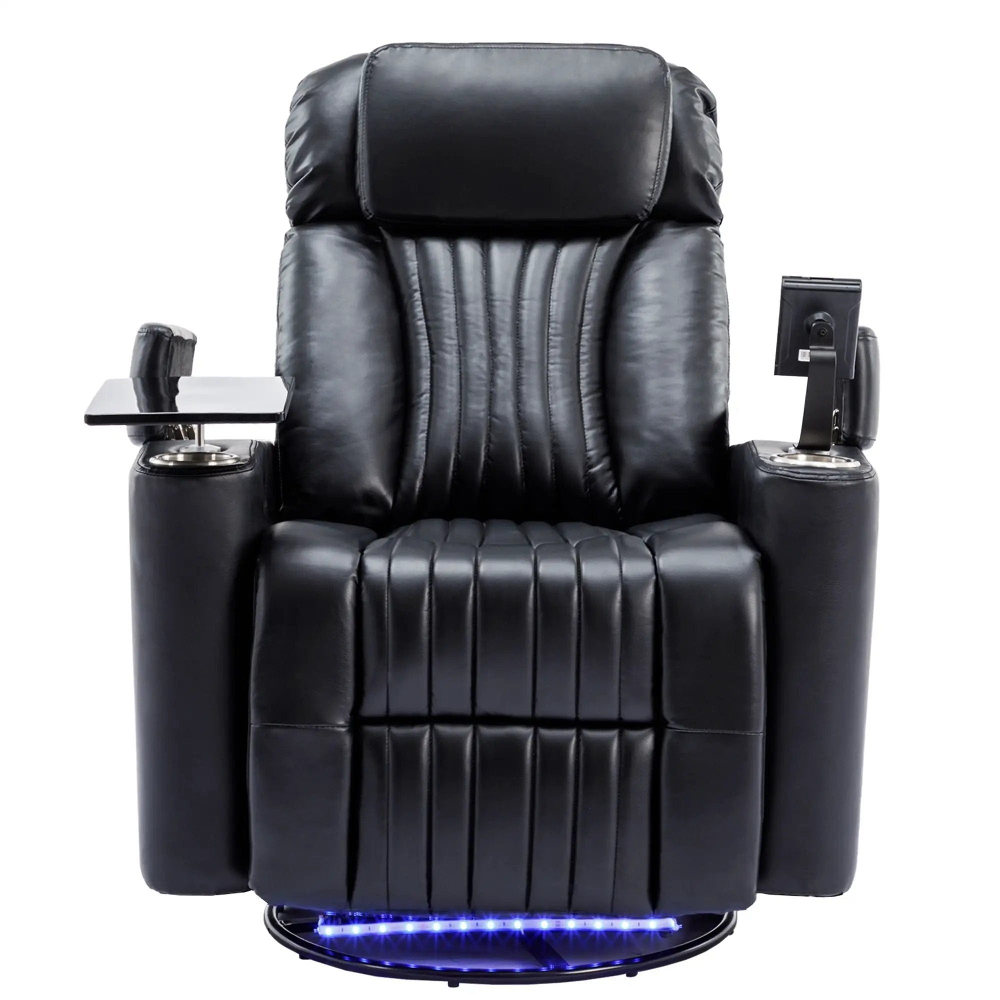 270° Power Swivel Recliner Home Theater Chair With Hidden Arm Storage, LED Light, Cup Holder, And Tray Table by HouseOfZazla