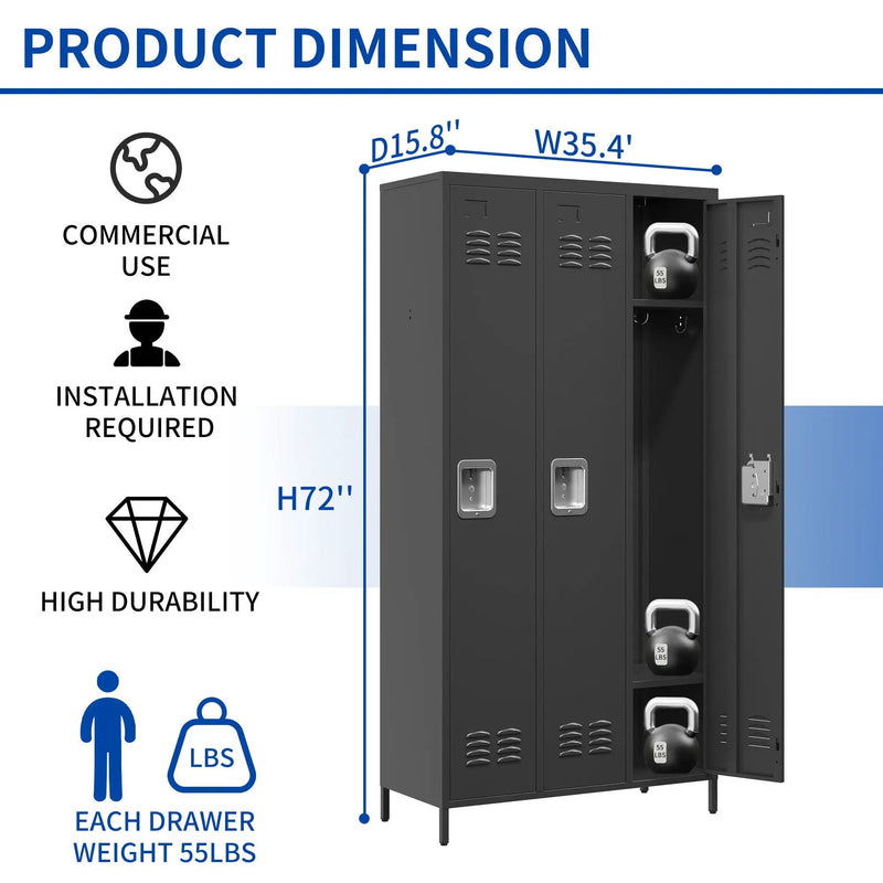 Storage Locker Cabinet With Locks For Employees, Home Gym Office School Garage - Black by HouseOfZazla