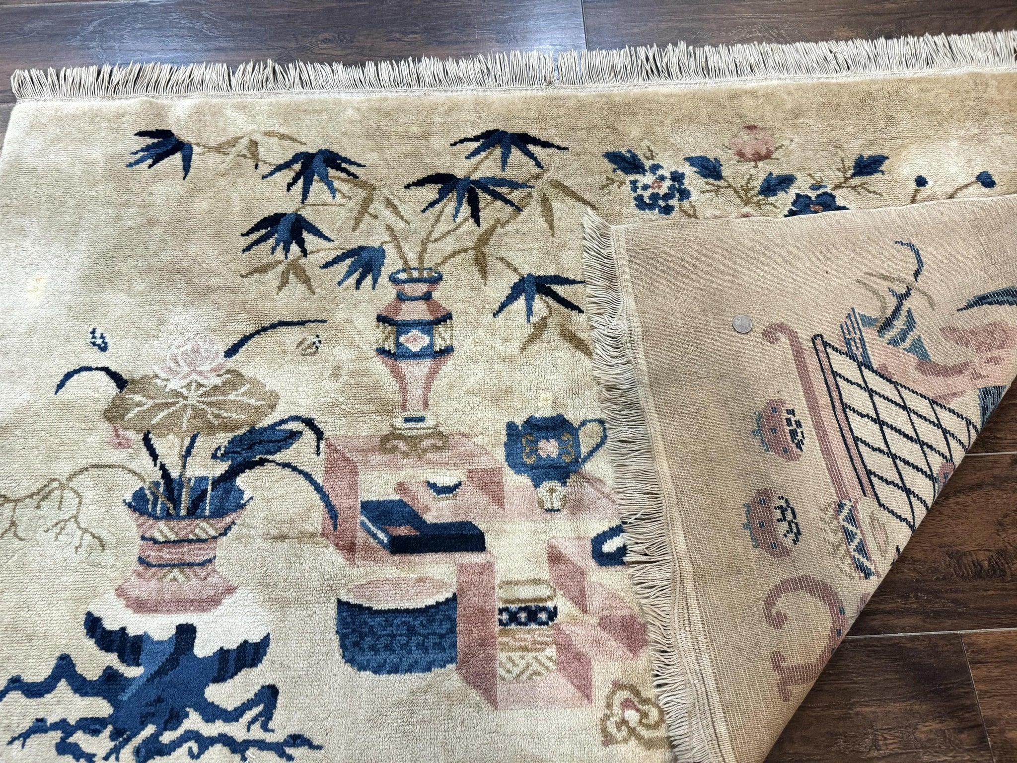 Chinese Rug 5x3, Horizontal Rug, Vases Flowers, Handmade Antique Vintage Carpet, Peking Rug, Chinese Wool Rug by Jewel Rugs