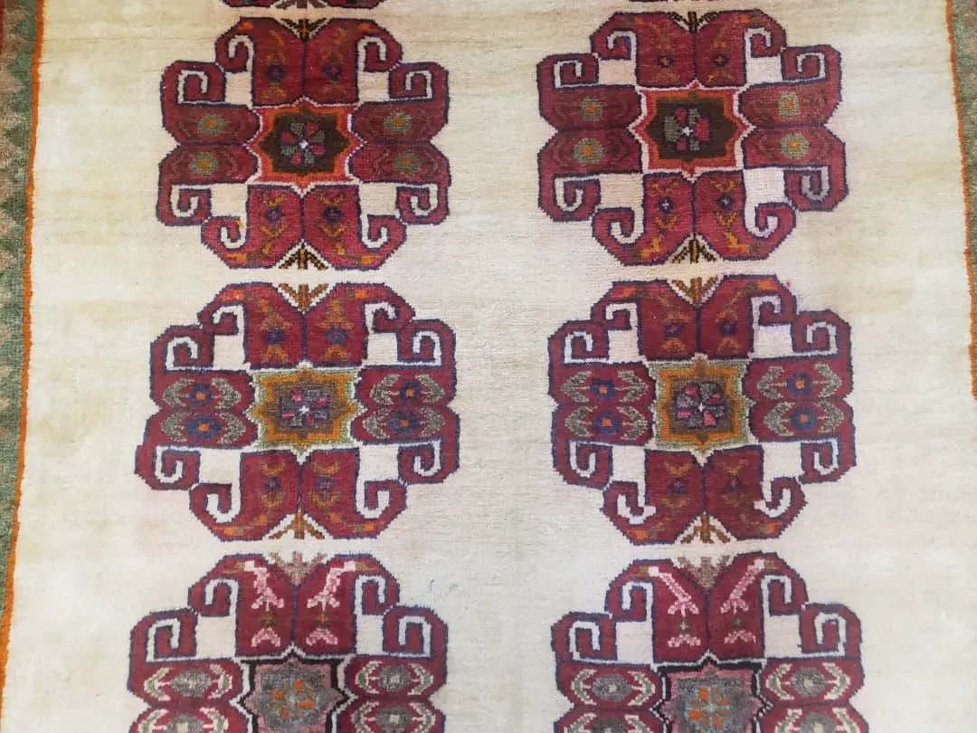 Vintage Persian Gabbeh Rug, Dark Red & Cream, Hand-Knotted, 5' x 6' 4" by Jewel Rugs