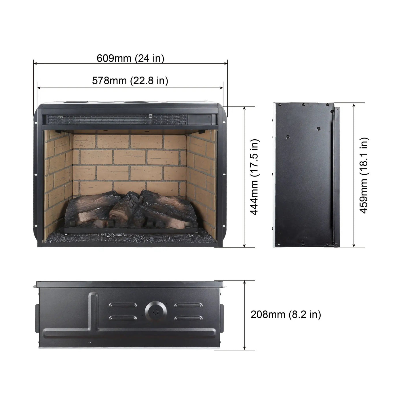 Infrared Quartz Heater Fireplace Insert -Woodlog Version With Brick by Unique Piece Furniture