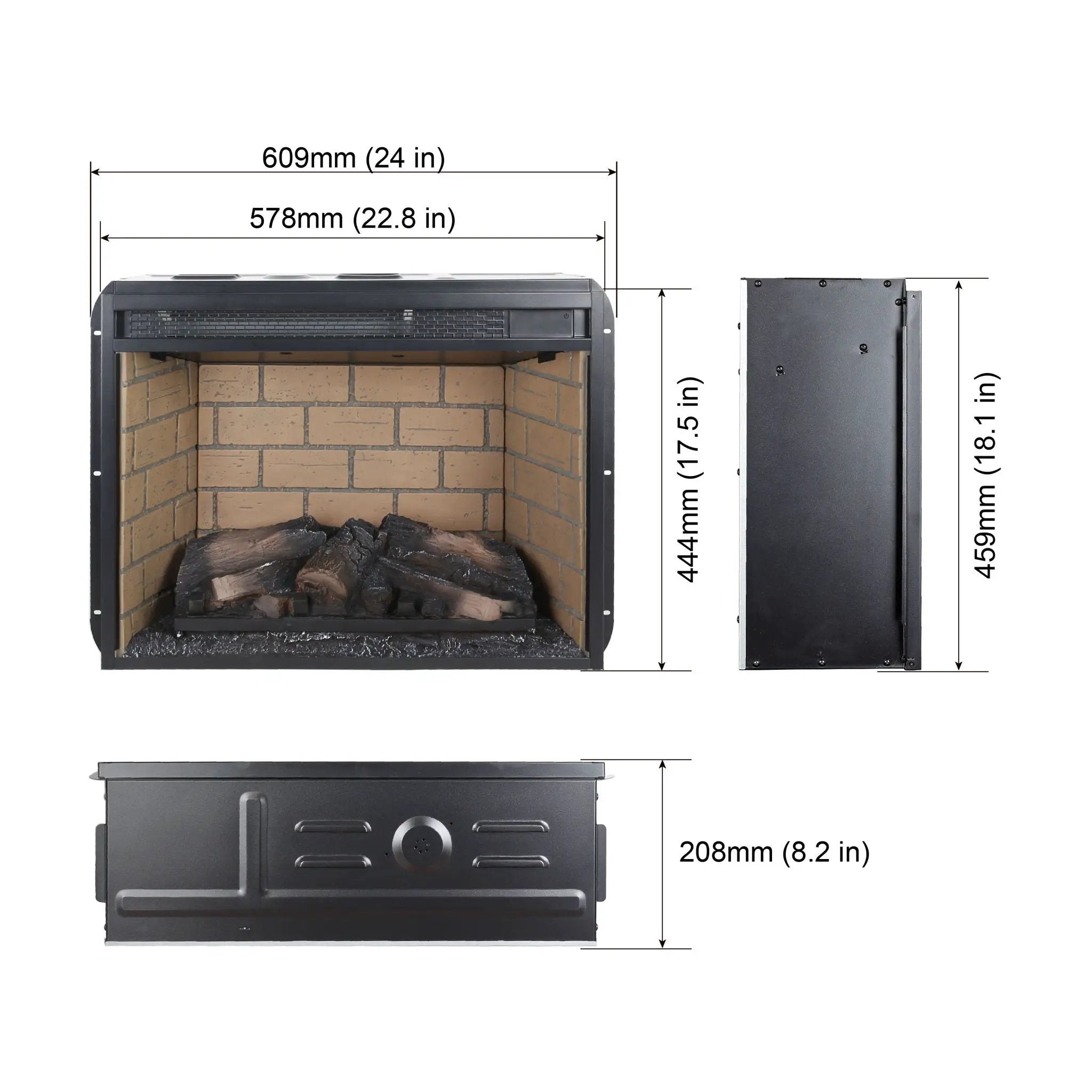 Infrared Quartz Heater Fireplace Insert -Woodlog Version With Brick by Unique Piece Furniture