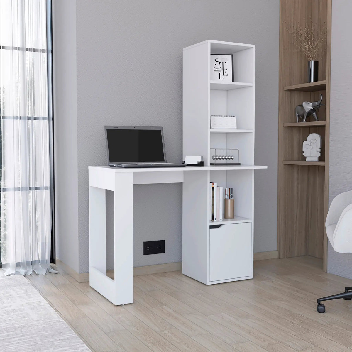 Iowa Computer Desk with 1-Cabinet and 4-Tier Bookcase by HouseOfZazla