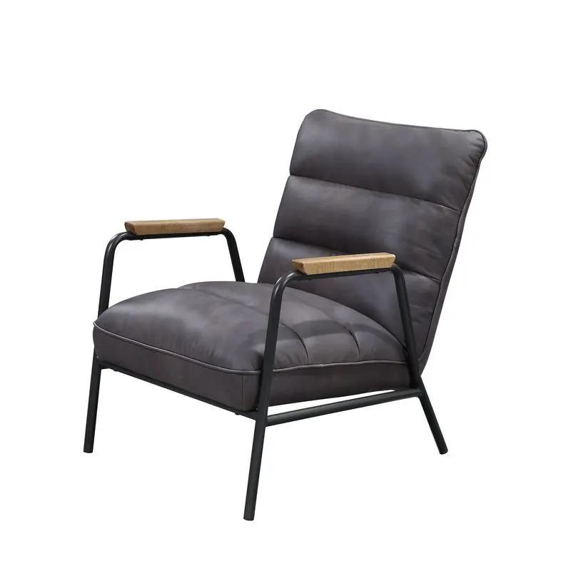 Nignu - Accent Chair - Gray Top Grain Leather & Matt Iron by Unique Piece Furniture