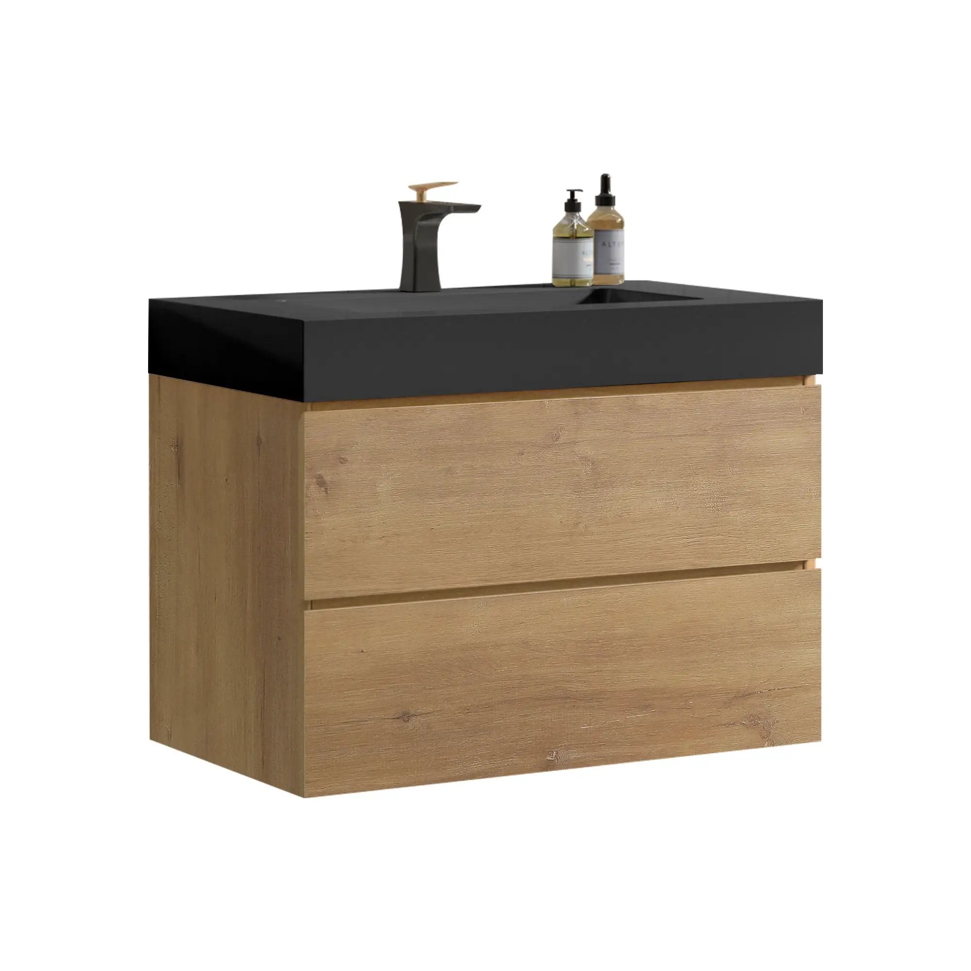 Alice - Natural Oak Bathroom Vanity With Sink, Large Storage Wall Mounted Floating Bathroom Vanity For Modern Bathroom, One-Piece Sink Basin Without Drain by Unique Piece Furniture
