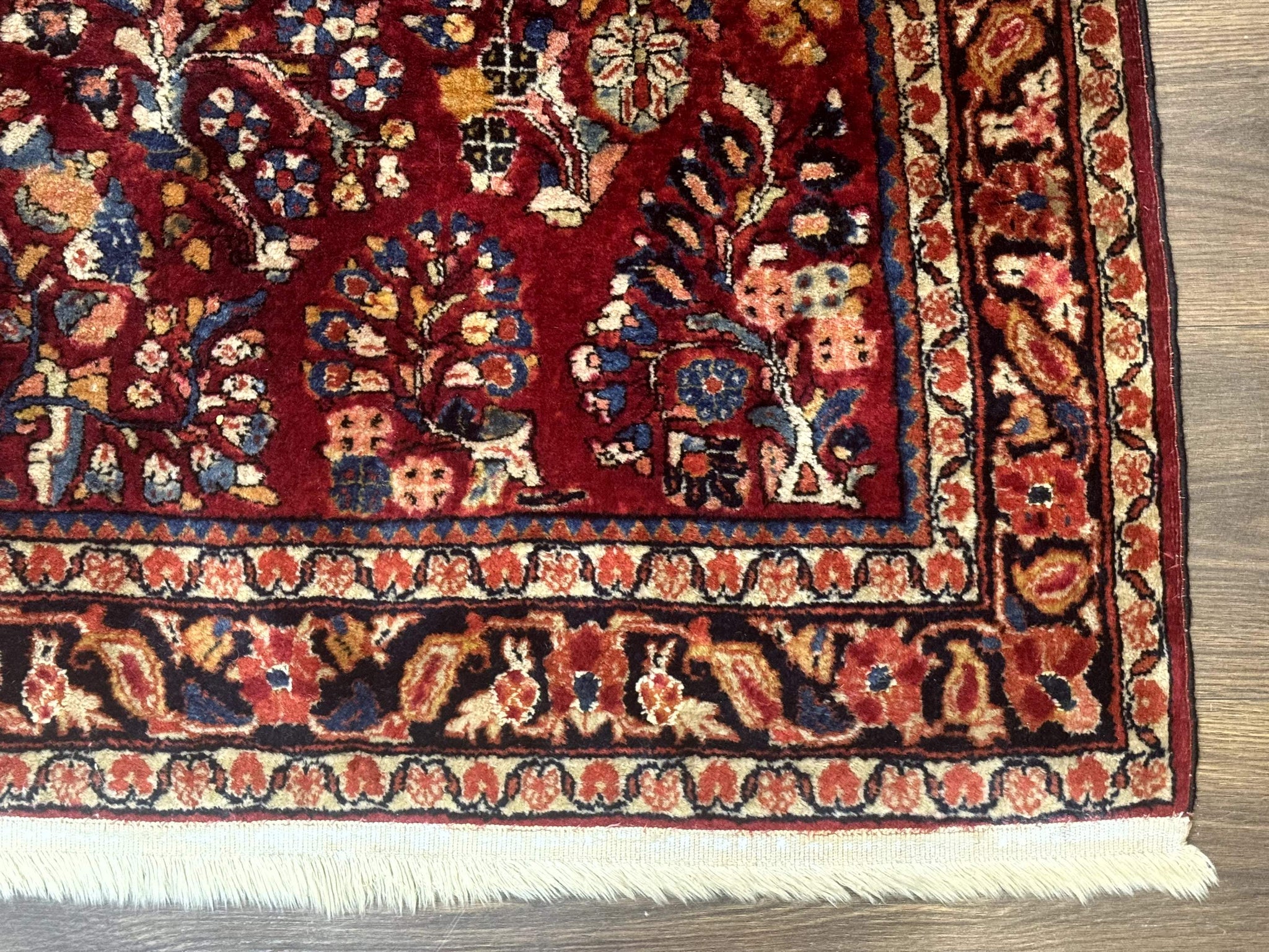 Antique Persian Sarouk Rug 4x6, Floral, Red, Wool Hand Knotted Fine 225 KPSI by Jewel Rugs