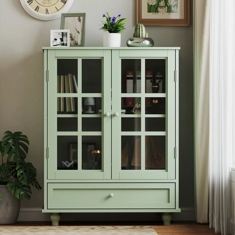 Minimalist Buffet Cabinet With Double Glass Doors And Drawer by HouseOfZazla