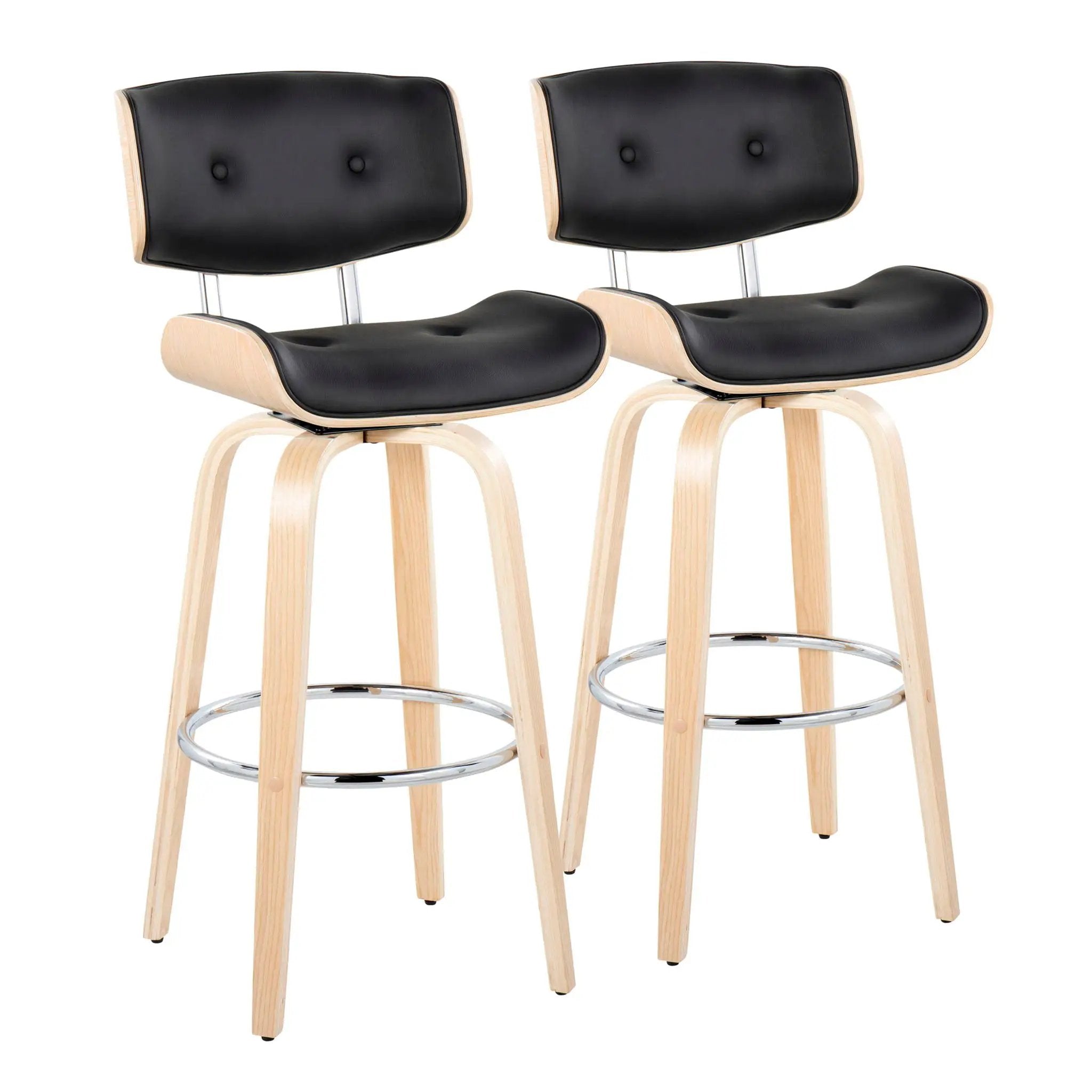 Lombardi - Mid Century Modern Fixed Height Barstool With Swivel With Round Footrest (Set of 2) by HouseOfZazla