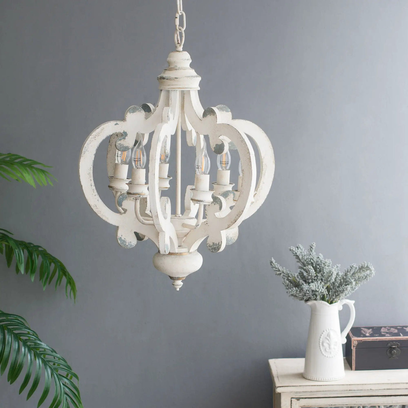 Farmhouse Chandelier, 6 Light Wood Chandelier Pendant Light Fixture With Adjustable Chain For Dining Room Living Room Entryway, Bulb Not Included by Unique Piece Furniture