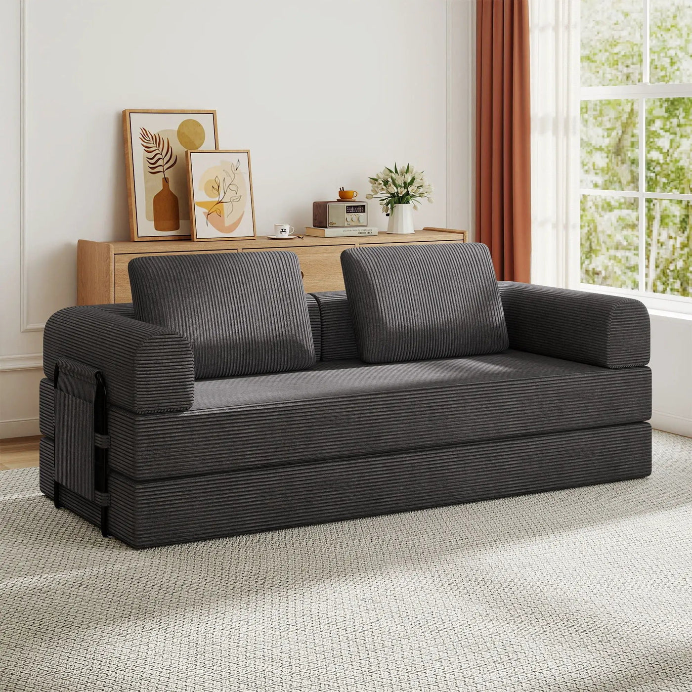 Convertible Sleeper Sofa Bed With Cylindrical Pillow by HouseOfZazla