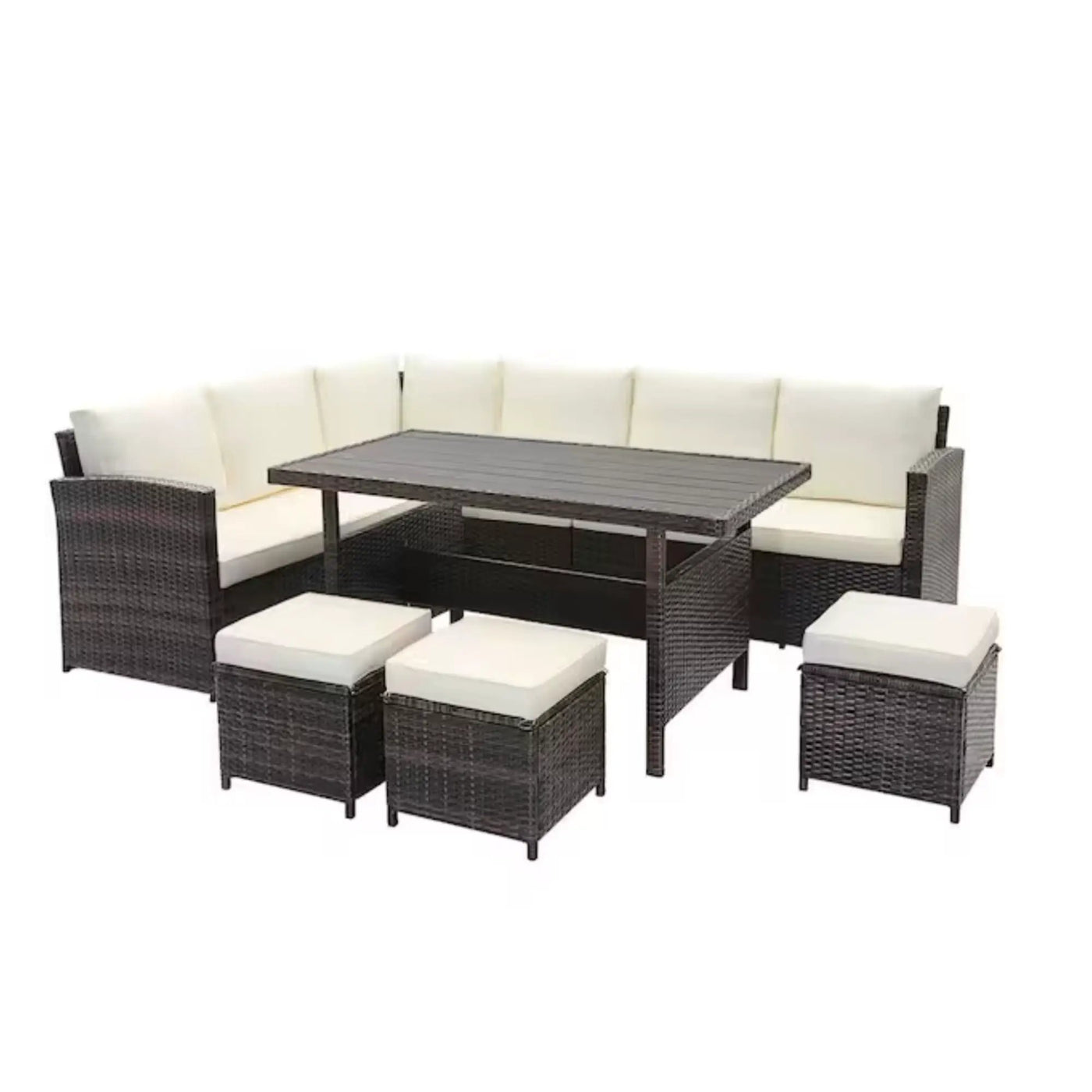 7 Piece Outdoor Dining Set With Cushions, Modular Sectional Sofa And Table by HouseOfZazla