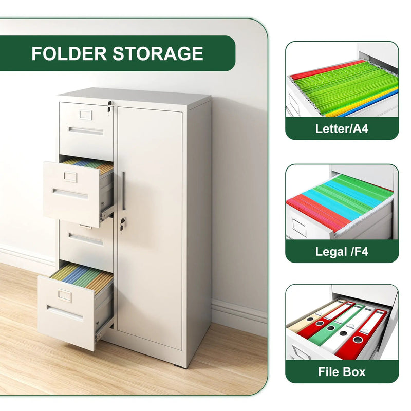 Metal Storage Vertical Filing Cabinet With Lock, 4 Drawers, 1 Door, Steel Construction, School / Office Use by HouseOfZazla