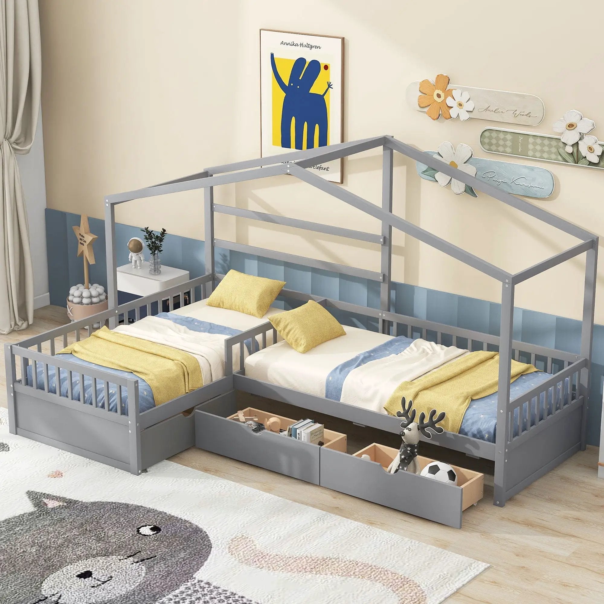 L Shape Platform Bed With 3 Storage Drawers by Unique Piece Furniture